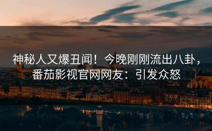 神秘人又爆丑闻！今晚刚刚流出八卦，番茄影视官网网友：引发众怒