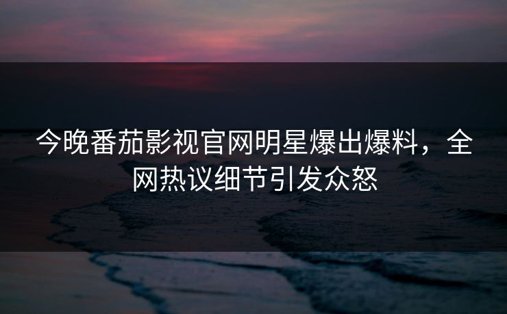 今晚番茄影视官网明星爆出爆料，全网热议细节引发众怒