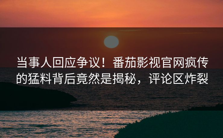 当事人回应争议！番茄影视官网疯传的猛料背后竟然是揭秘，评论区炸裂