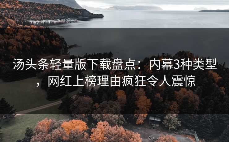 汤头条轻量版下载盘点：内幕3种类型，网红上榜理由疯狂令人震惊