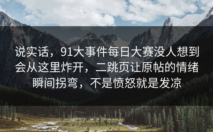 说实话，91大事件每日大赛没人想到会从这里炸开，二跳页让原帖的情绪瞬间拐弯，不是愤怒就是发凉